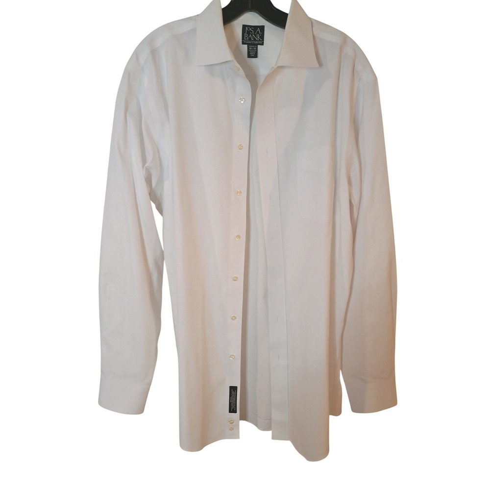 Jos A Bank Travelers Collection Dress Shirt Mens 16.5 35 Tailored Fit White Cott